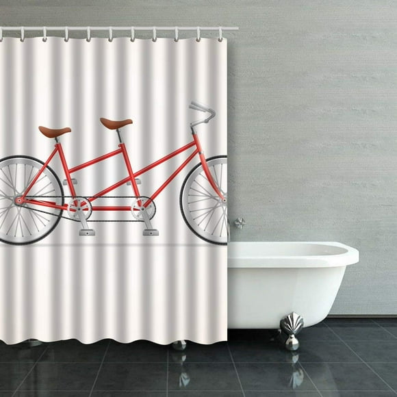RYLABLUE Red Vintage Tandem Bicycle On White Background Shower Curtain Bathroom Curtain 48x72 inches