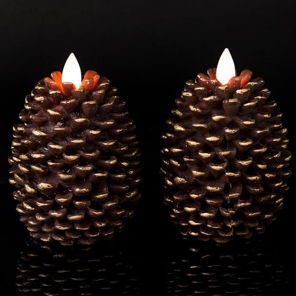 Flameless Candles with 6H Timer Battery Operated,Pine Cone Candles