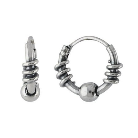 Sterling Silver Bali Small Beaded Endless Hoop Earrings Sterling Silver Bali Small Beaded Endless Hoop Earrings