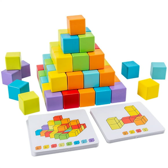 Xingzhi Square Wooden Block Educational Wood Cube Toy Thick Building Block Toy High Hardness Coloured Wooden Cube Smooth for Baby Home