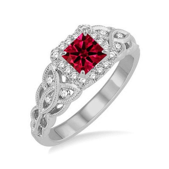 1.25 Carat Princess cut Ruby and Diamond Wedding Ring for Women in 14k White Gold affordable ruby & diamond engagement ring