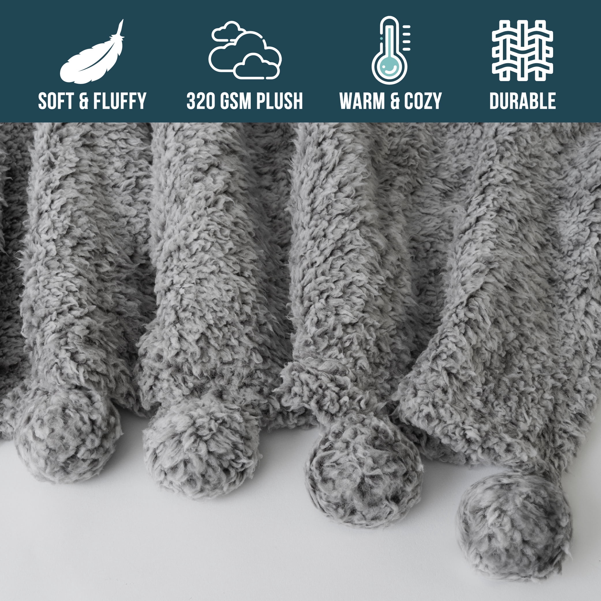 Pavilia Gray Polyester Sherpa Throw, 50” x 60”