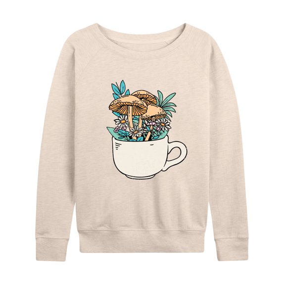 Instant Message - Coffee Cup Flowers - Women's Lightweight French Terry Long Sleeve Shirt