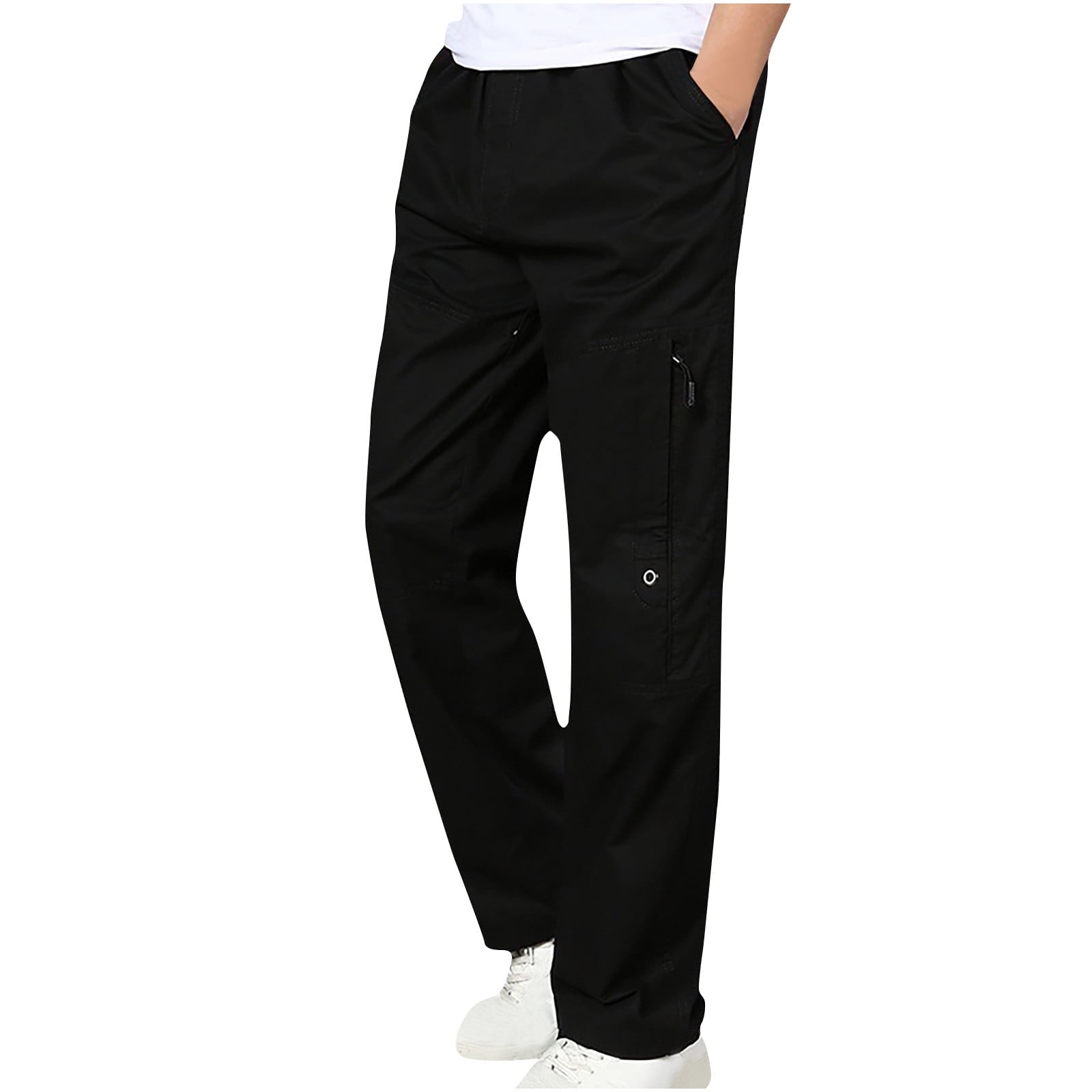 Cethrio Mens Cargo Pants Relaxed- Fall and Winter Solid Slim Straight  Workout Sports Outdoor Casual Black Cargo Pants Size L 
