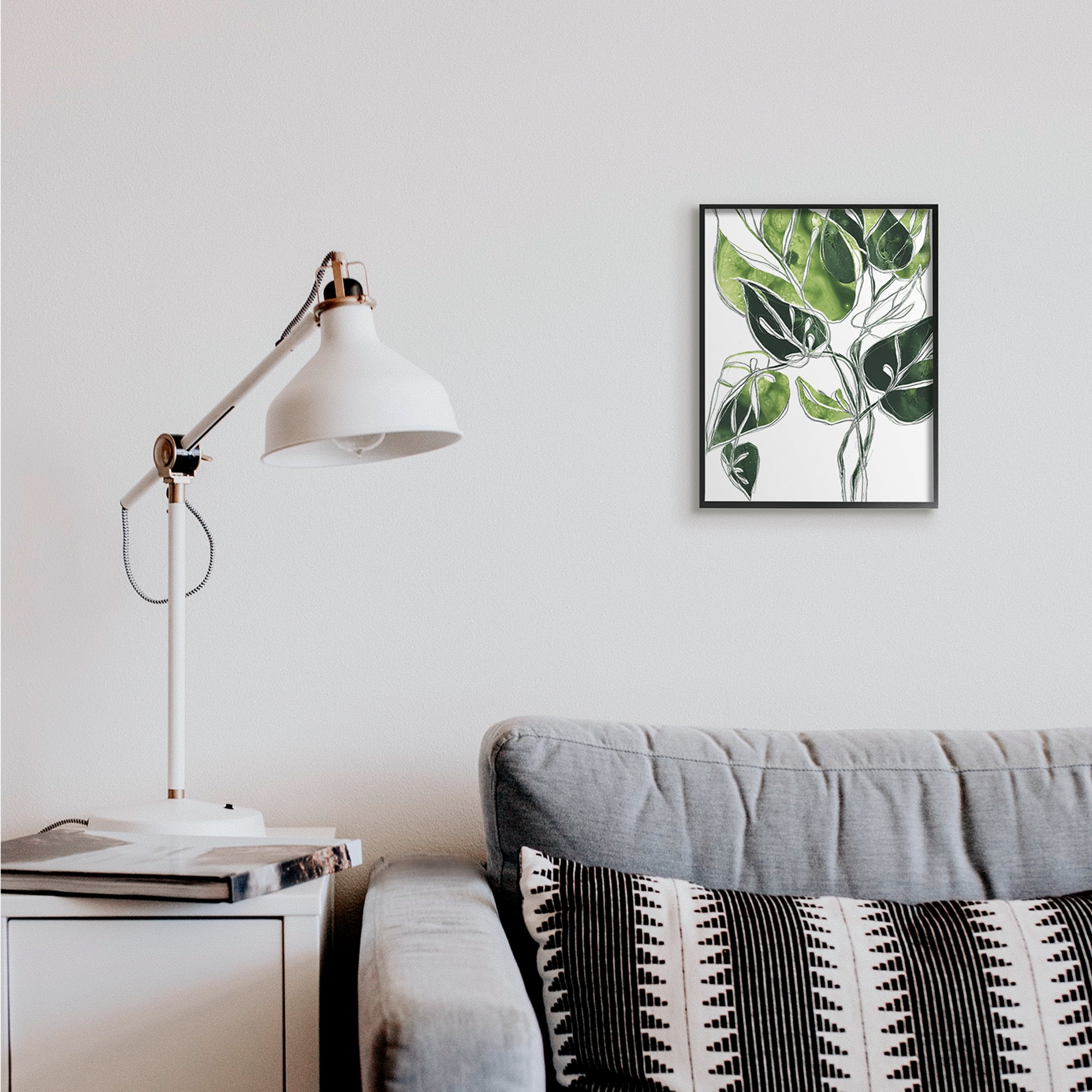 Stupell Industries Intricate Palm Vines Unique Green Leaves Botanical & Floral Painting Black Framed Art Print Wall Art, 11 x 14