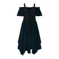thumbnail image 3 of Htigea Womens Cold Shoulder Dresses Medieval Laceup Short Sleeve Handkerchief Hem Dress Holiday Party Dress Navy 2XL, 3 of 8