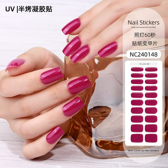 Solid color gel nail stickers uv light therapy semi-cured nail stickers