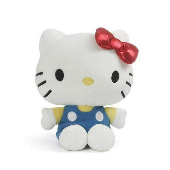 GUND Sanrio Character, Hello Kitty Red Bow and Blue Overalls Classic, 9.5 Inches