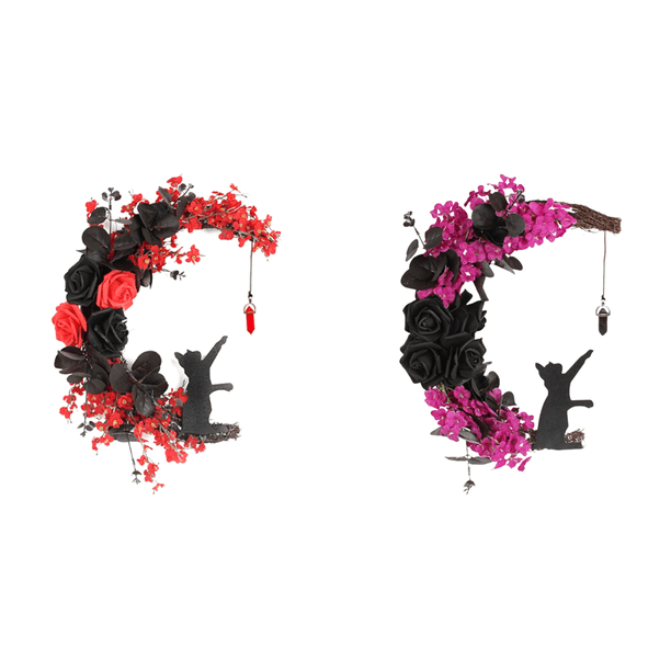 Corona Calavera Artificial Halloween Vid Hecha A Mano Con Rosa (F)