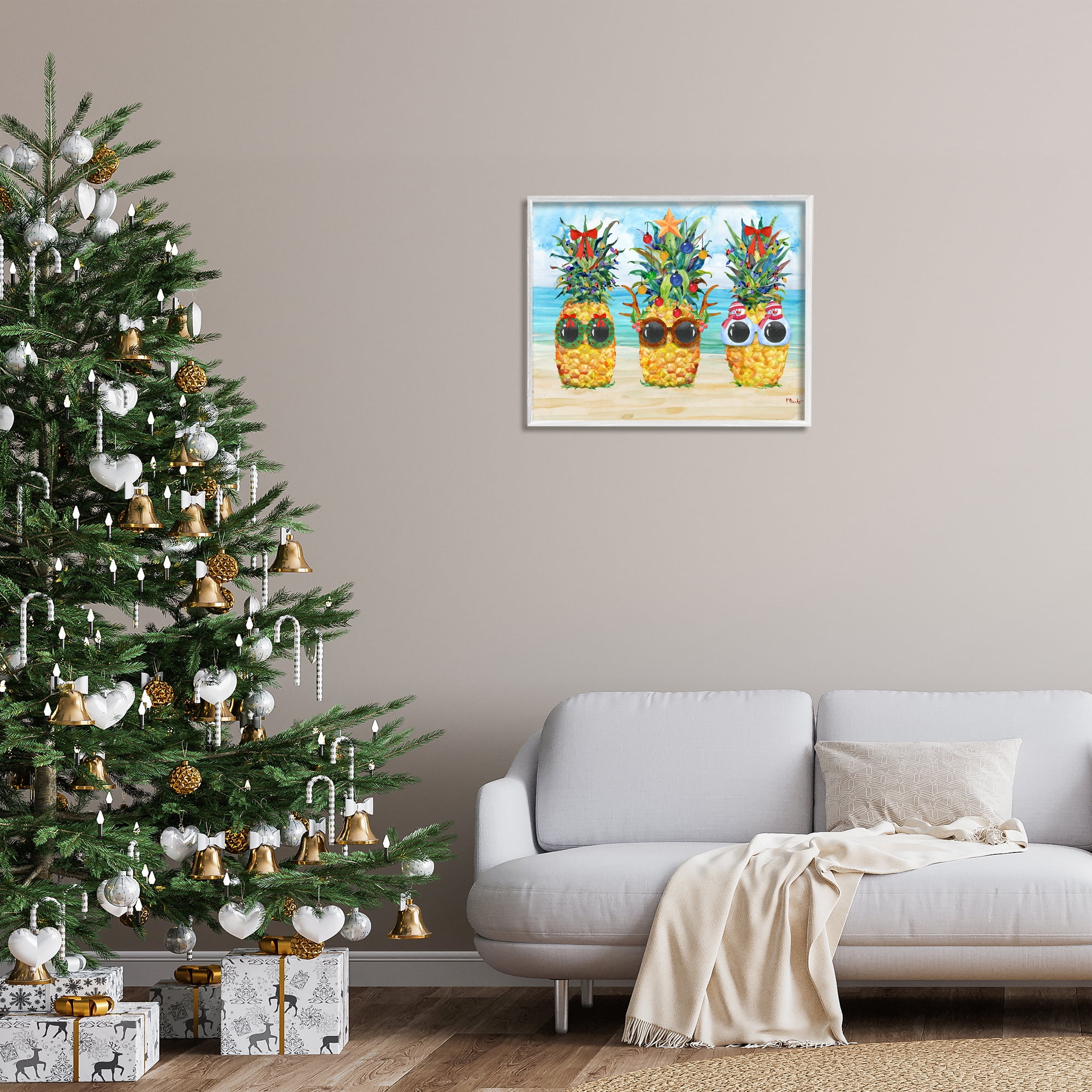 Stupell Industries Christmas Cool Pineapples Holiday Painting White Framed Art Print Wall Art, 30 x 24