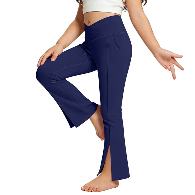 Pantalones largos para niños, pantalones largos, pantalones acampanados para niños, pantalones de punto acanalado para niñas, pantalones elegantes y cómodos con varios colores, pantalones de poliéster