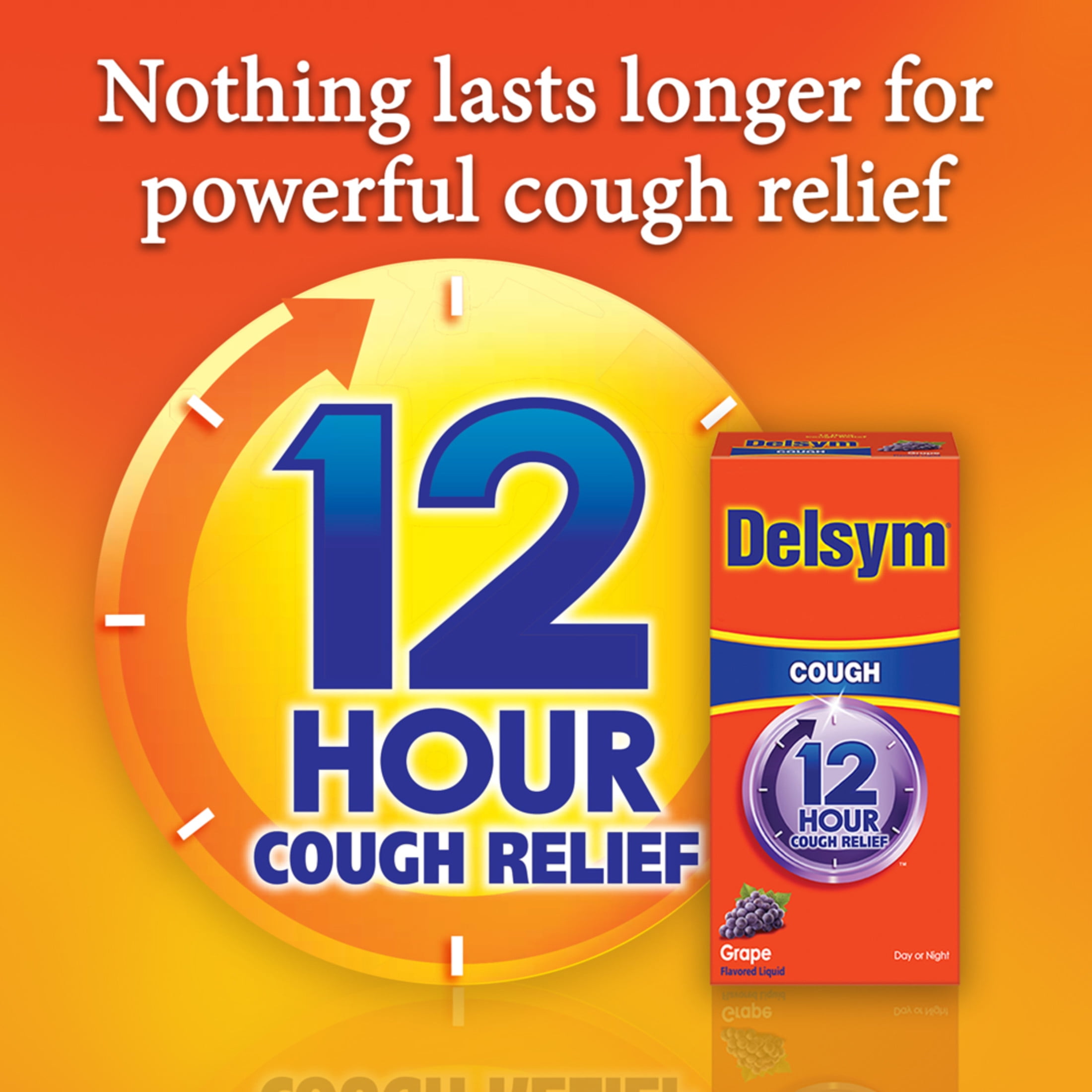 Delsym Adult 12 hour Cough Relief Suppressing Liquid Medicine, Grape Flavor, 3 fl oz