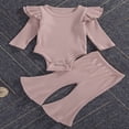 thumbnail image 2 of Newborn Baby Girl Boy Romper Bodysuit Top Ribbed Bell Bottom Pants Set 2Pcs Outfits, 2 of 6