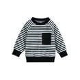thumbnail image 1 of Arvbitana Infant Baby Boys Girls Casual Sweatshirt with Breast Pocket Stripe Print Long Sleeve Crew Neck Pullover Tops 0-18M, 1 of 8