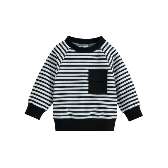 Arvbitana Infant Baby Boys Girls Casual Sweatshirt with Breast Pocket Stripe Print Long Sleeve Crew Neck Pullover Tops 0-18M