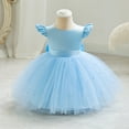 thumbnail image 3 of IBTOM CASTLE Toddler Baby Girls Flower Bowknot V Back Tutu Dress Baby Princess Wedding Bridesmaid Birthday Party Pageant Baptism Formal Dresses 18-24 Months Blue, 3 of 8