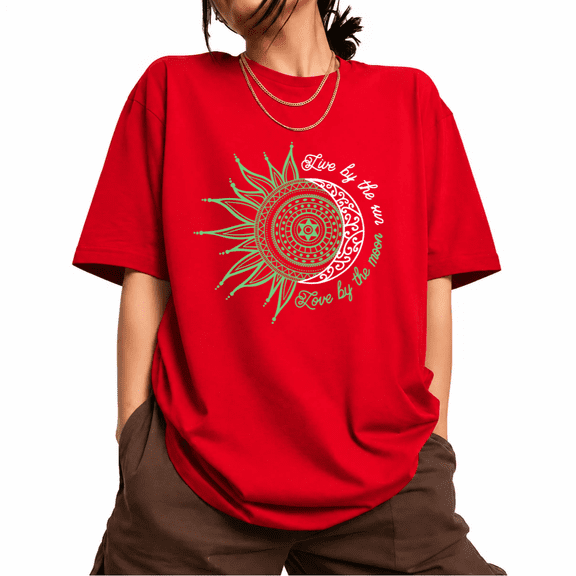 UNISHE Women's Inspirational Sun Moon Tee – Short Sleeve Crewneck Top with Artistic Print