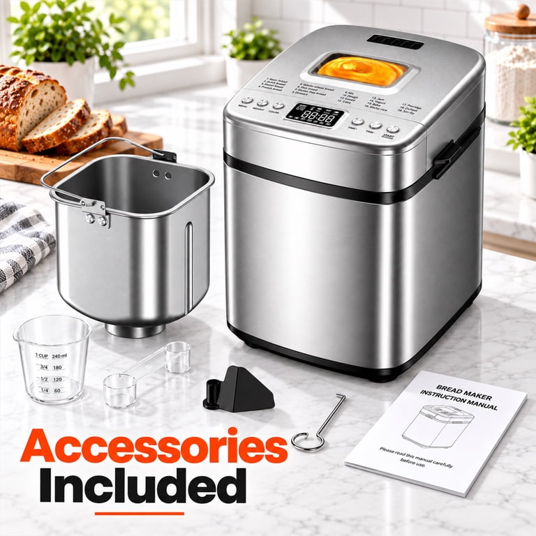 Amumu 19-in-1 Automatic Bread Machine, 2 Lb Stainless Steel photo 8