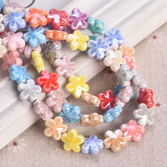 U8MO 10pcs Star Flower 12mm Shiny Ceramic Porcelain Loose Beads For Jewelry Making-Random Mixed