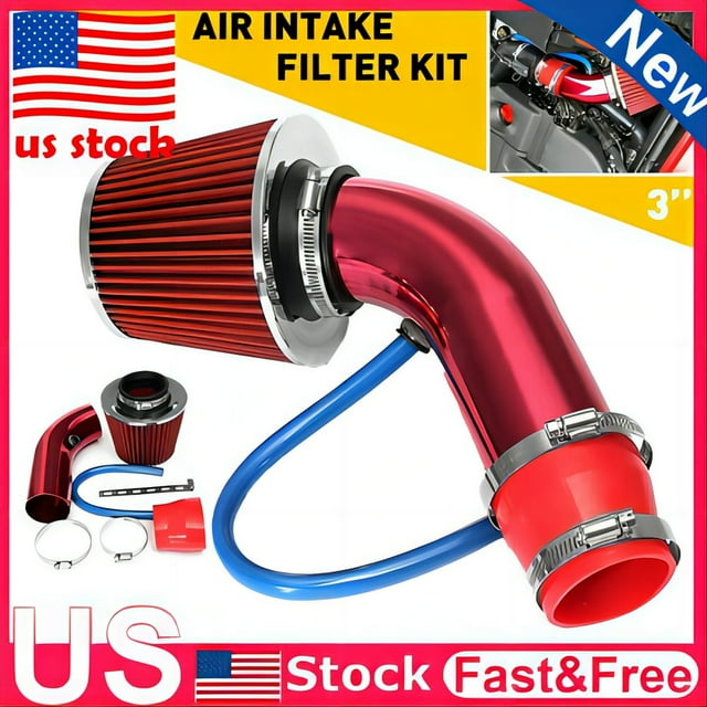 MesaSe Power Flow Cold Air Intake Filter Induction Kit Aluminum Alloy Red 76mm/64mm