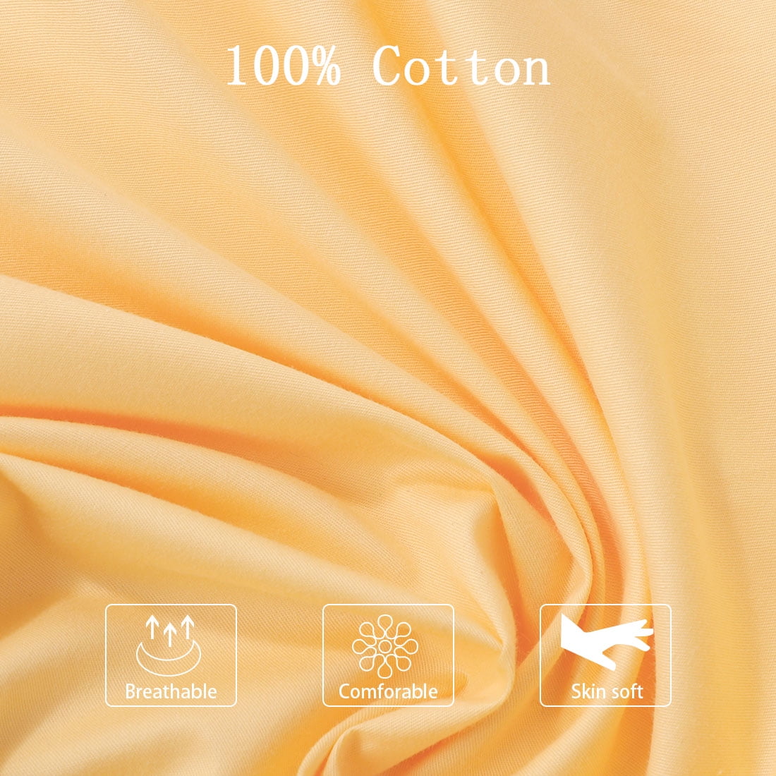Unique Bargains 3 Pack 100% Cotton Body Pillow Cases Covers with Zipper Yellow 20" x 48"
