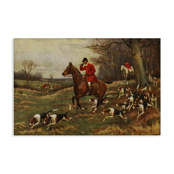 Stupell Industries Vintage Hunting Party Dogs People Painting Wrapped Canvas Art Print Wall Art, 24 x 16