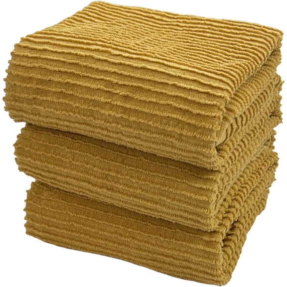 Serafina Home Oversized Solid Color Mustard Yellow Kitchen Towels: 100% Cotton Soft Absorbent Ribbed Terry Loop, Set of 3 for Multi Purpose Everyday Use