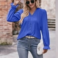 thumbnail image 5 of Plus Size Tops for Women V-Neck Long Sleeve Solid Loose T-shirt Blue M, 5 of 6