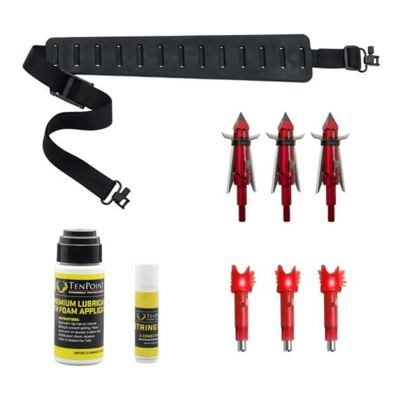 TenPoint Ready-to-Hunt Accessory Package with Red LED Nocks, Broadhead Arrows, Crossbow Sling, and Conditioner