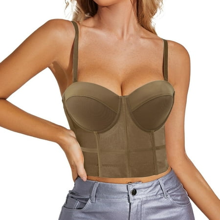 Alitao Camisole Tops Crop Tops Womens Corset Top Bustier Corset Top Tight Fitting Corset Tank Top Suspender Top Solid Short Fashion Going Out Tops Tank Tops for Women Brown M