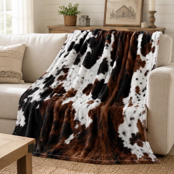 Cow Print Fleece Throw Blanket, Soft Polyester 280 GSM Sofa Blanket