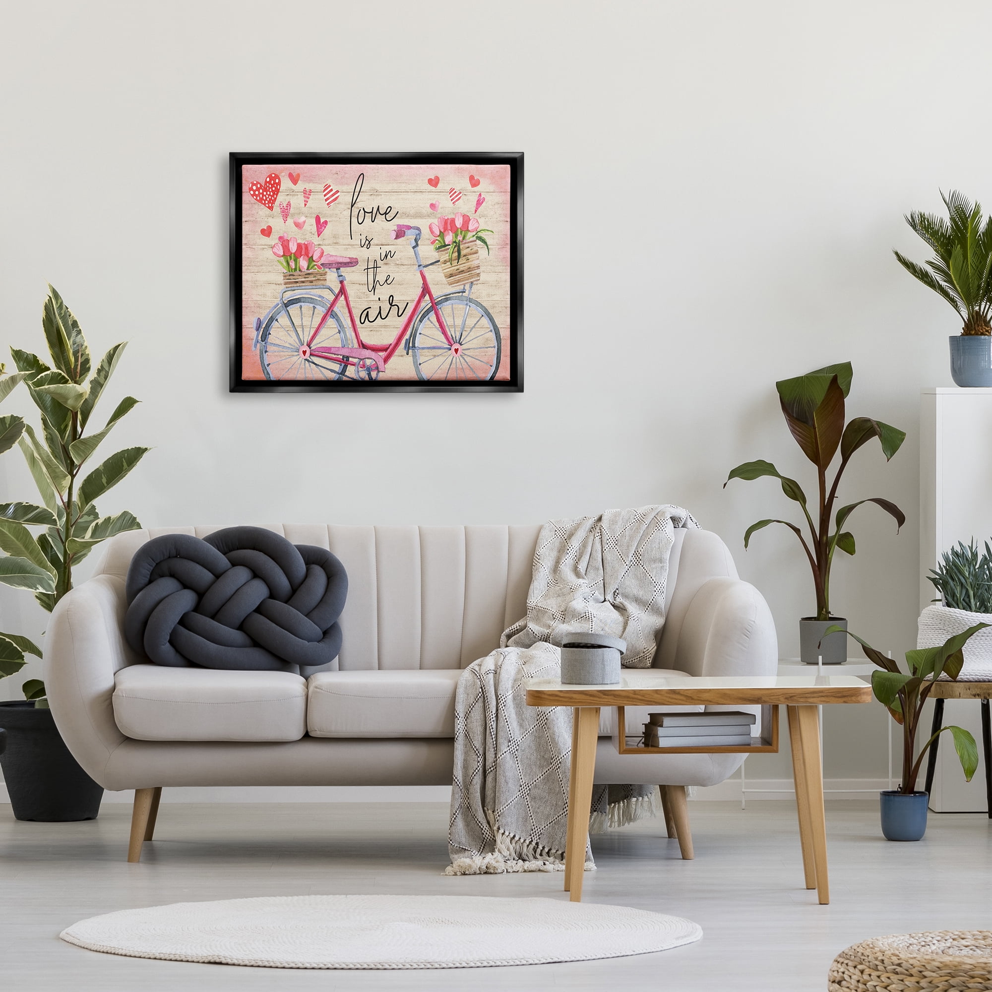 Stupell Love In The Air Tulip Bike Basket Holiday Painting Black Floater Framed Art Print Wall Art