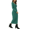 thumbnail image 4 of MODA NOVA Juniors Fall Winter V Neck Long Sleeve Slim Fit Casual Midi Dress, 4 of 5