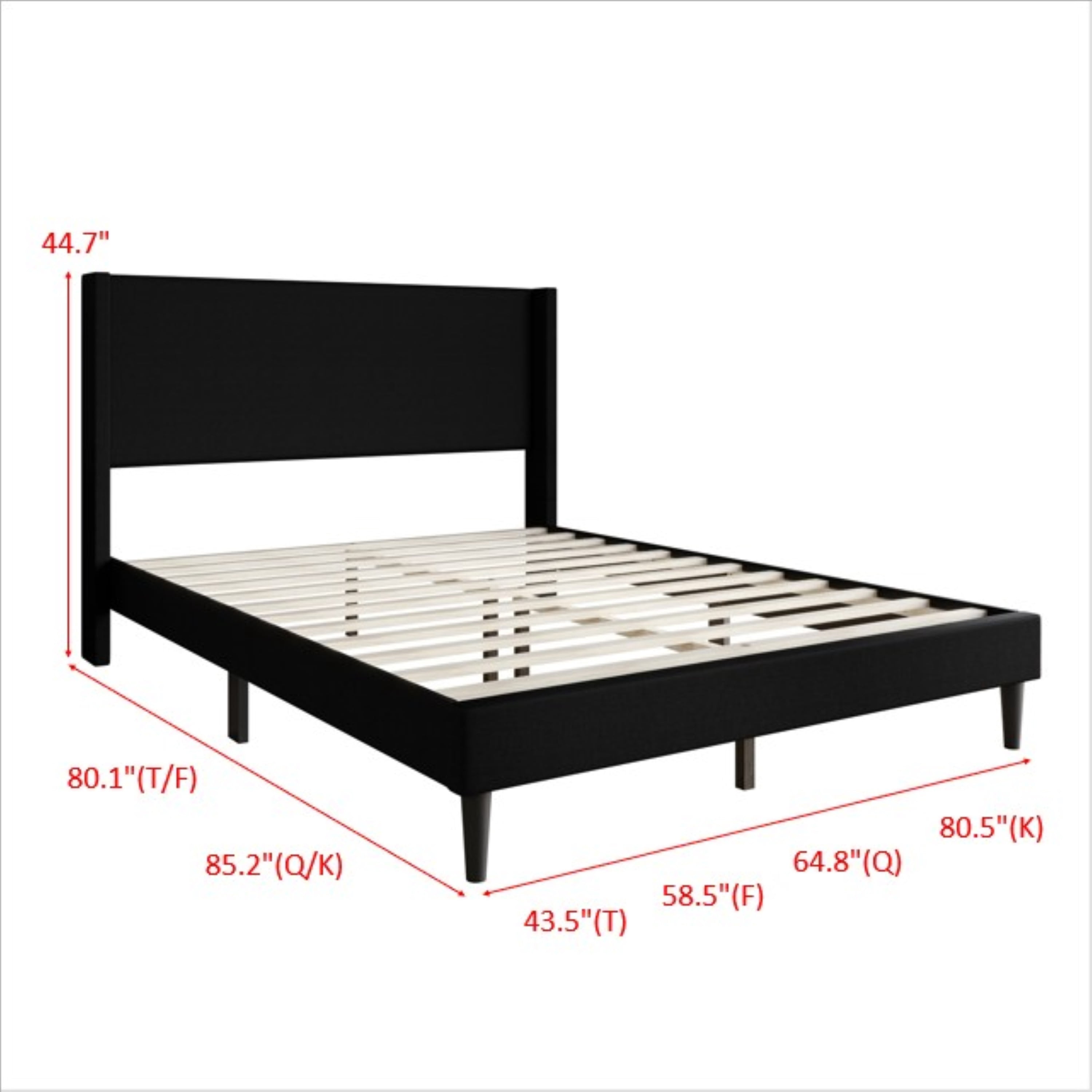 Home Design Bangor Full Upholstered Wingback Platform Bed Frame, Linen, No Box Spring Required, Black