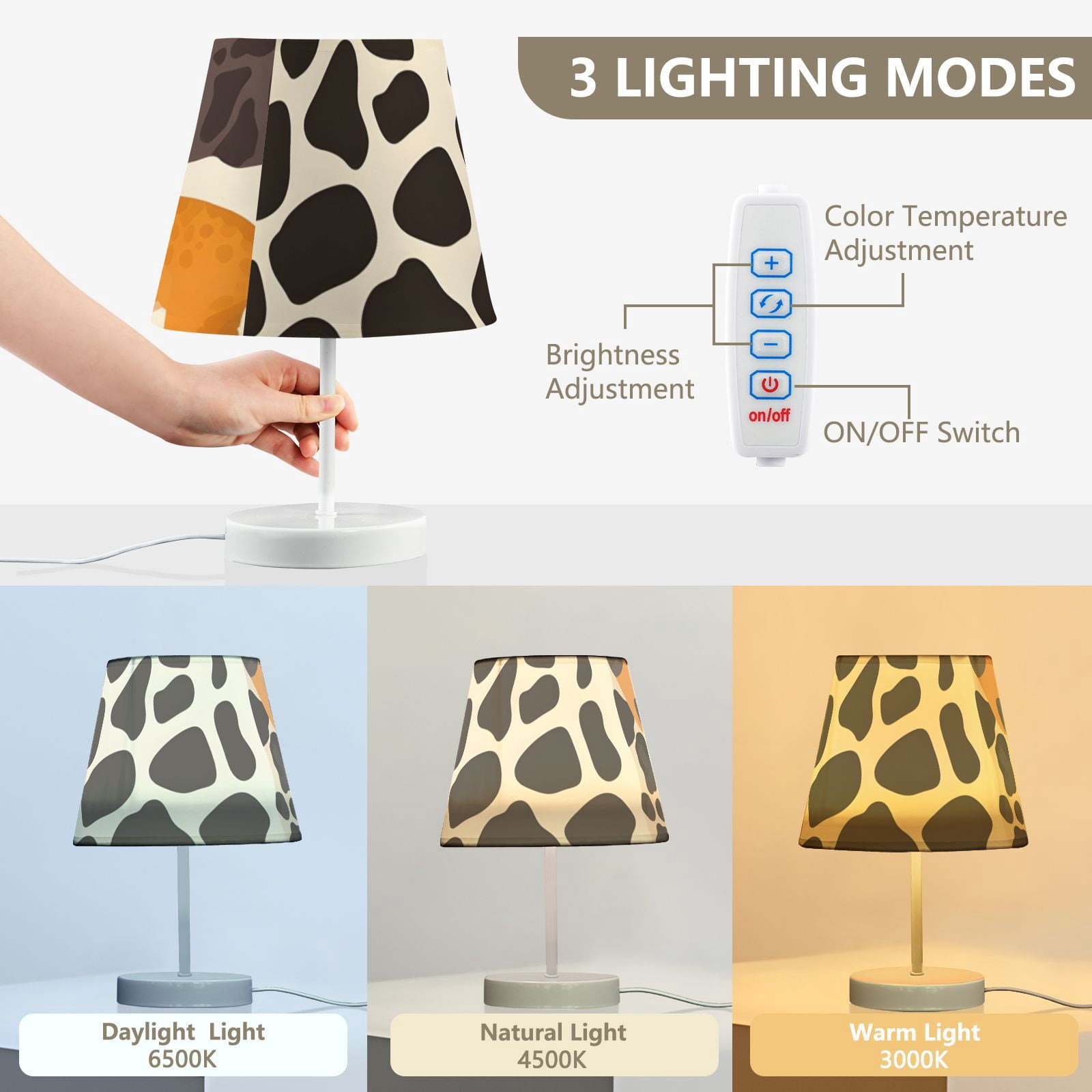 Leopard Cheetah Desk Lamp 3 Color Modes LED Table Lamp Nightstand Reading Light for Bedroom Living Room