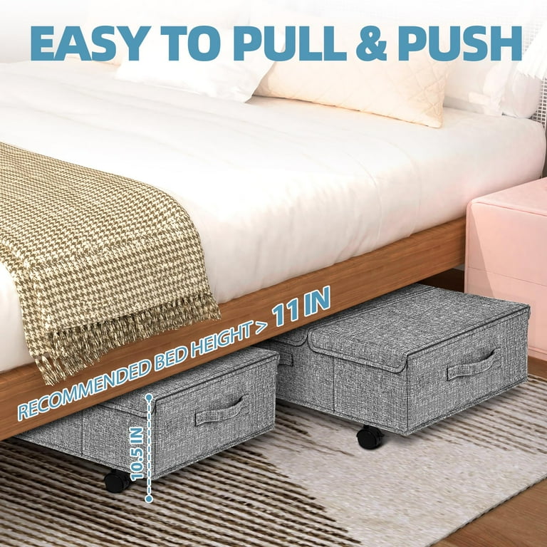 Hoyula Deep Under Bed Storage Container with Wheels Pack 10 High 31 Long Large Underbed Box Storage Bins with Lids and Hard Bottom for Bedroom Dorms Clothes Bed sheets blankets Dark Gray