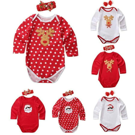Infant Baby Girl 1st Christmas Party 2PCS Romper Bodysuit Photo Outfit Set Suit