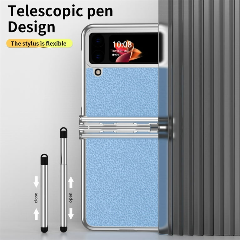 Galaxy Z Flip 4 Case with Flexible Stylus Pen, Allytech Two Kinds of Hinge  Protection with S Pen Holder PU Leather & Plating PC Shockproof Case for Samsung  Z Flip 4 2022