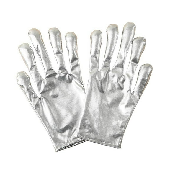 Ediodpoh Shiny Metallic Spandex Short Gloves Leather for Holiday Party and Elegant Dress Events Silver