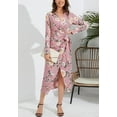 thumbnail image 2 of Floral Collared Surplice Neck Dress for Women Mid-Calf Length Pink Medium, 2 of 4