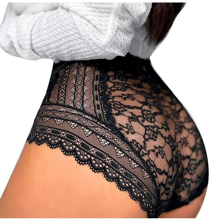 Homadles Womens Underwear- Slim Fit Lace Mid Waisted Comfortable See  Through Stretch Breathable Brief Underwear Black XXXXL