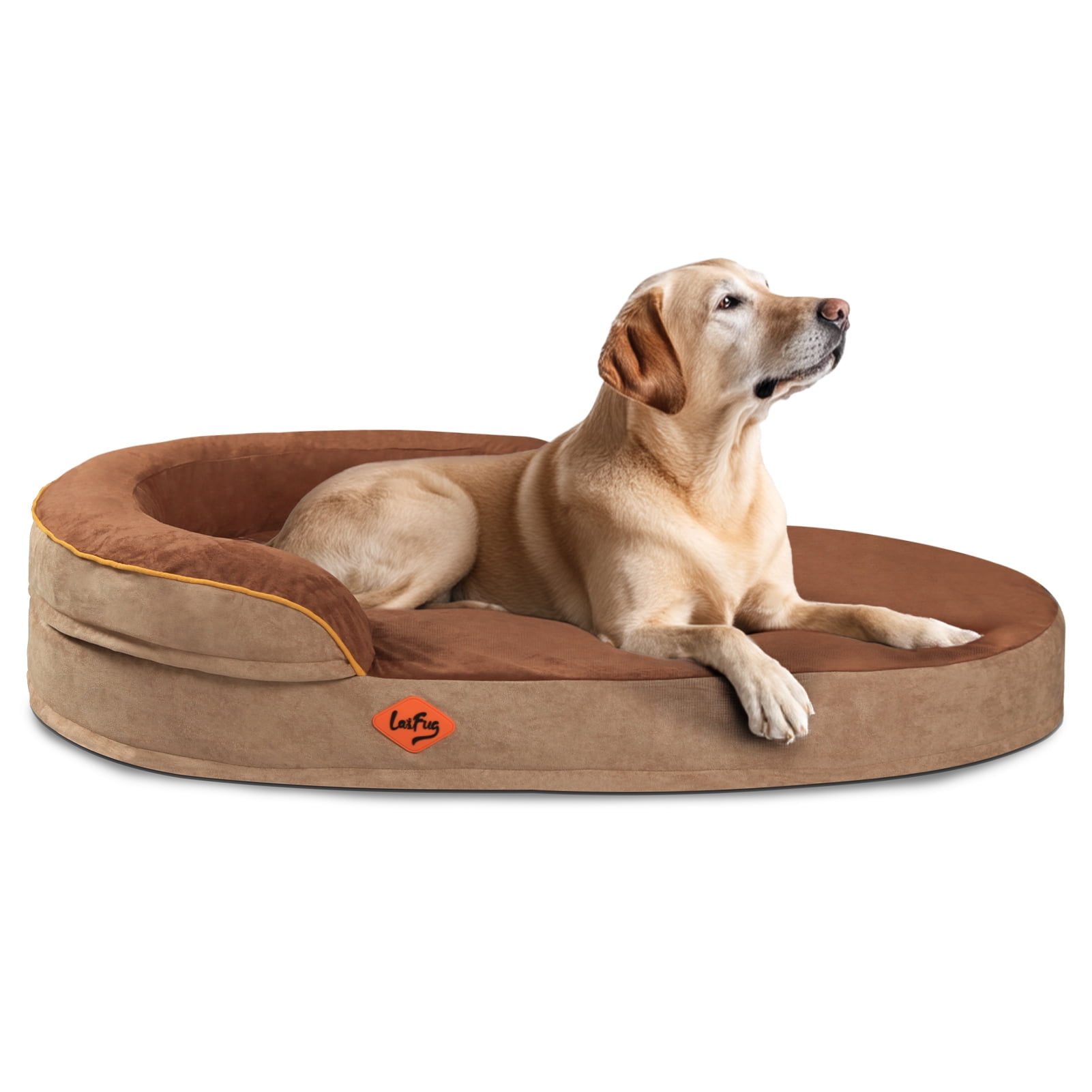 Laifug Memory Foam Oval Dog Bed (44x30x9Inches, Chocolate), Orthopedic Dog Bed for Dogs with Durable Waterproof Liner & Removable Washable Cover & Nonskid Bottom