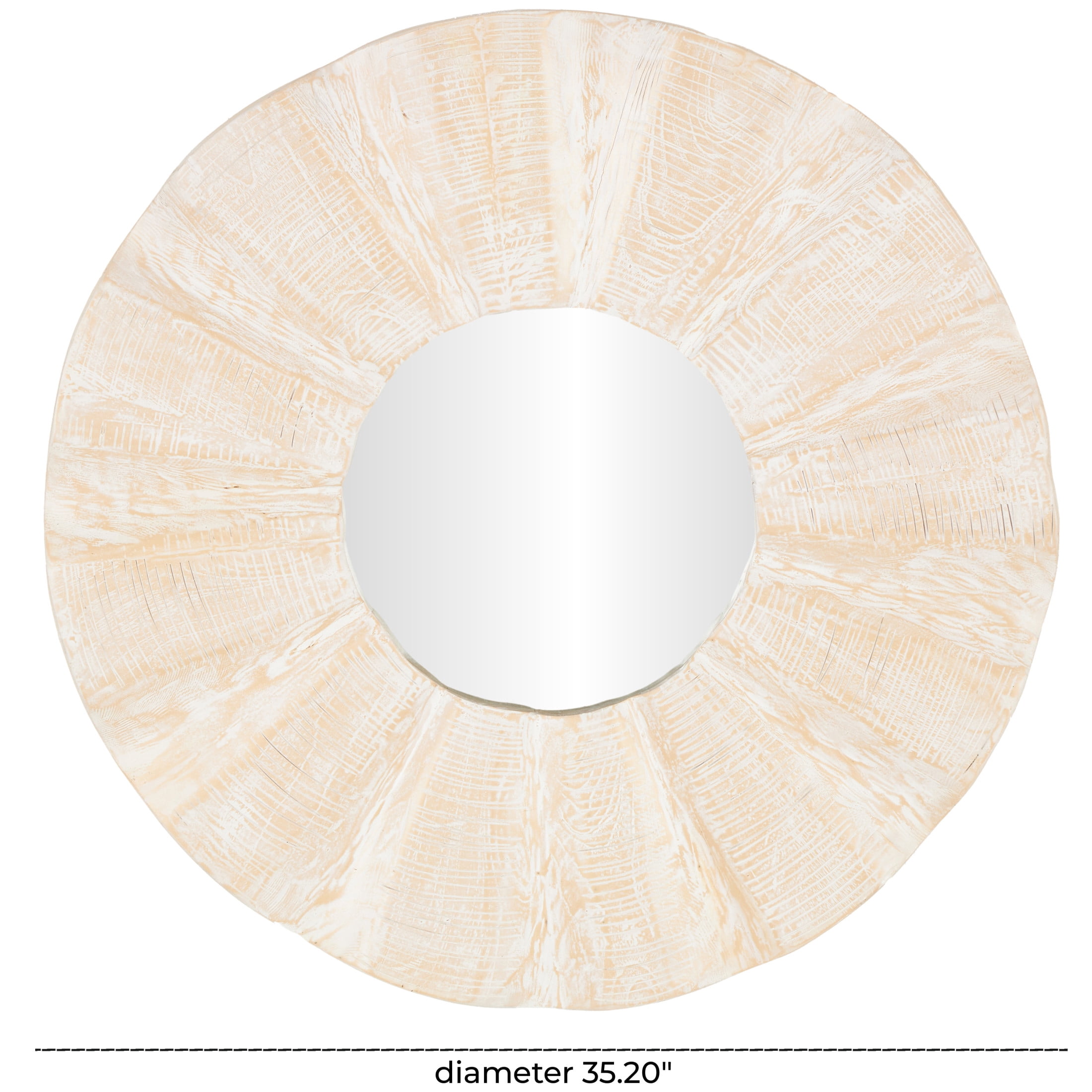 DecMode 35" x 35" Cream Handmade Large Abstract Wall Mirror with Carved Abstract Patterns