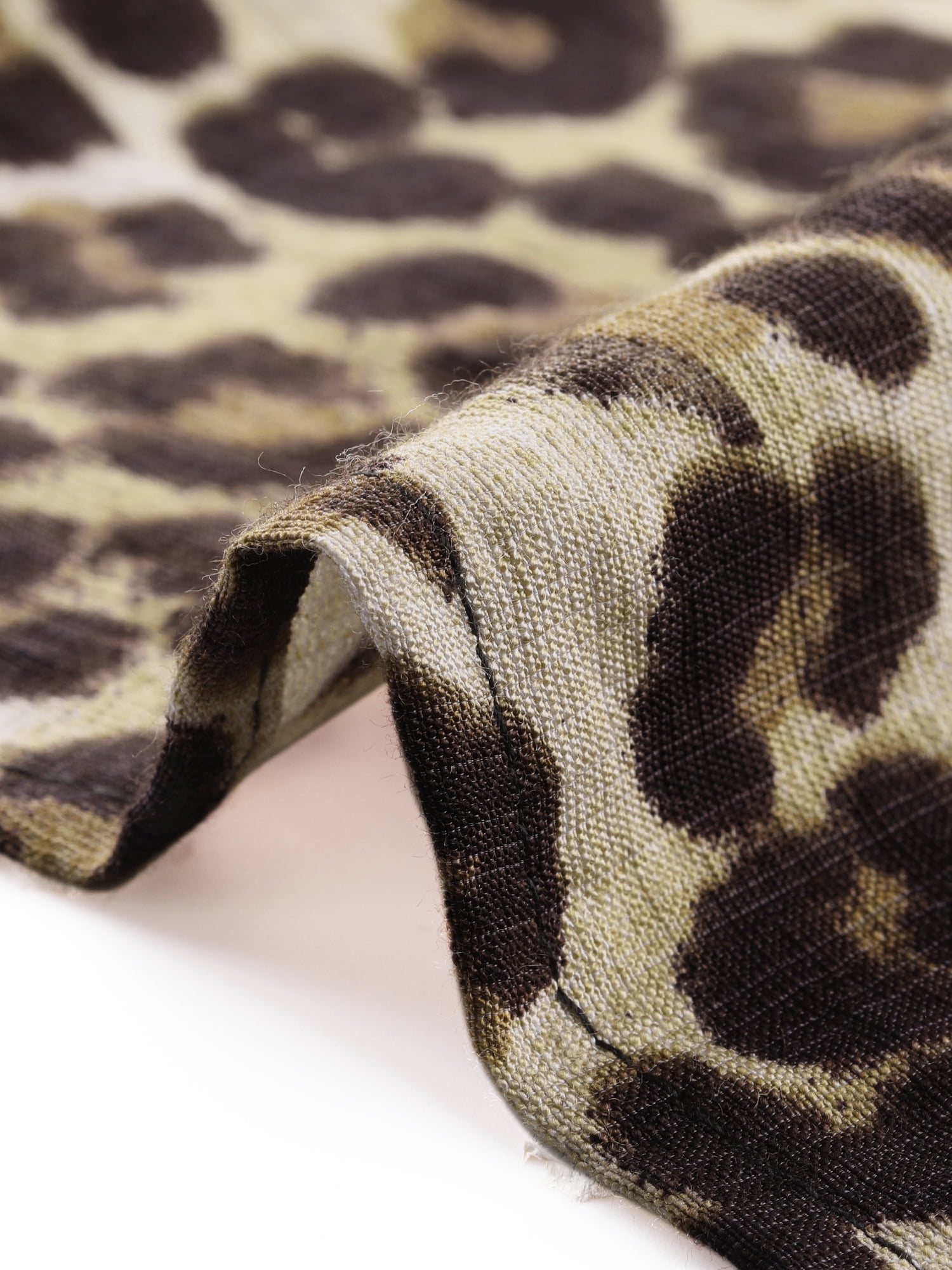 DARING DIVA Women's Long Sleeve Smocked Tie Neck Casual  Blouse M Leopard Print