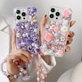 thumbnail image 3 of for iPhone 13 Pro Max Glitter Bling Case, Cute Luxury 3D Crystal Rhinestone Flowers Diamond Pearl with Wrist Strap Bracelet Chain Women Girls Case Cover for iPhone 13 Pro Max 6.7Inch (Pink), 3 of 4