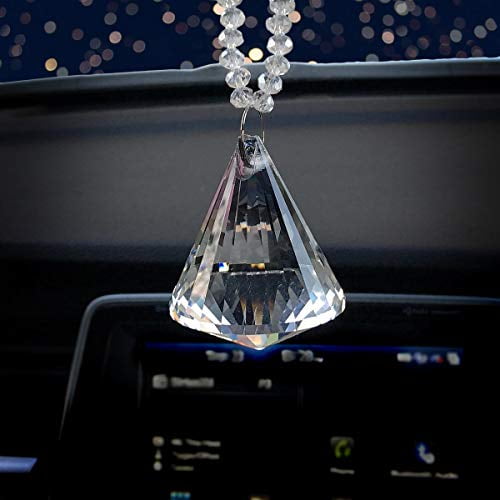 Diamond Car Bling Rear View Mirror Charm, Facet K9 Crystal Sun Catcher