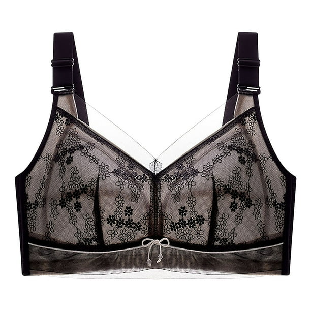 Bigersell Women Wireless Bra Wide Strap VNeck Bra Seamless Padded Push