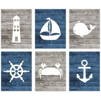 Koyal Wholesale Nautical Theme Nursery Hanging Wall Art, Rustic Distressed Blue Wood, Anchor, Lighthouse, Whale