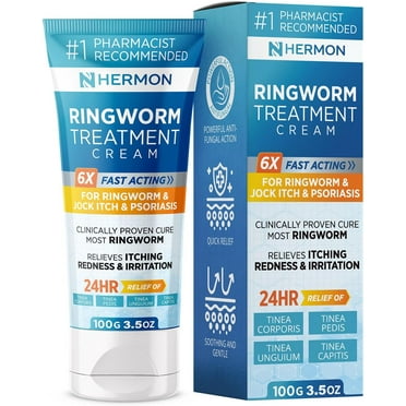 Hermon Powerful Antifungal Ringworm Cream - Effective Treatment for Stubborn Ringworm, Jock Itch, Eczema, Tinea Versicolor, Athlete's Foot - for Adults and Kids - 100ml