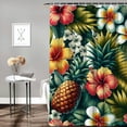 thumbnail image 2 of GOSMITH Leaf Hawaiian Pineapples Tropical Palm Leaves Flowers Green Yellow Pink for Bathroom Shower Curtain Multiple Sizes White, 2 of 7